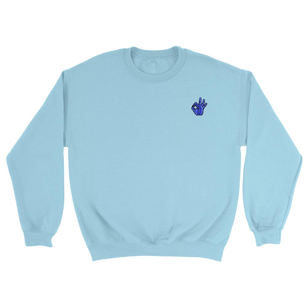 OK Hand Embroidered Sweatshirt Light Blue