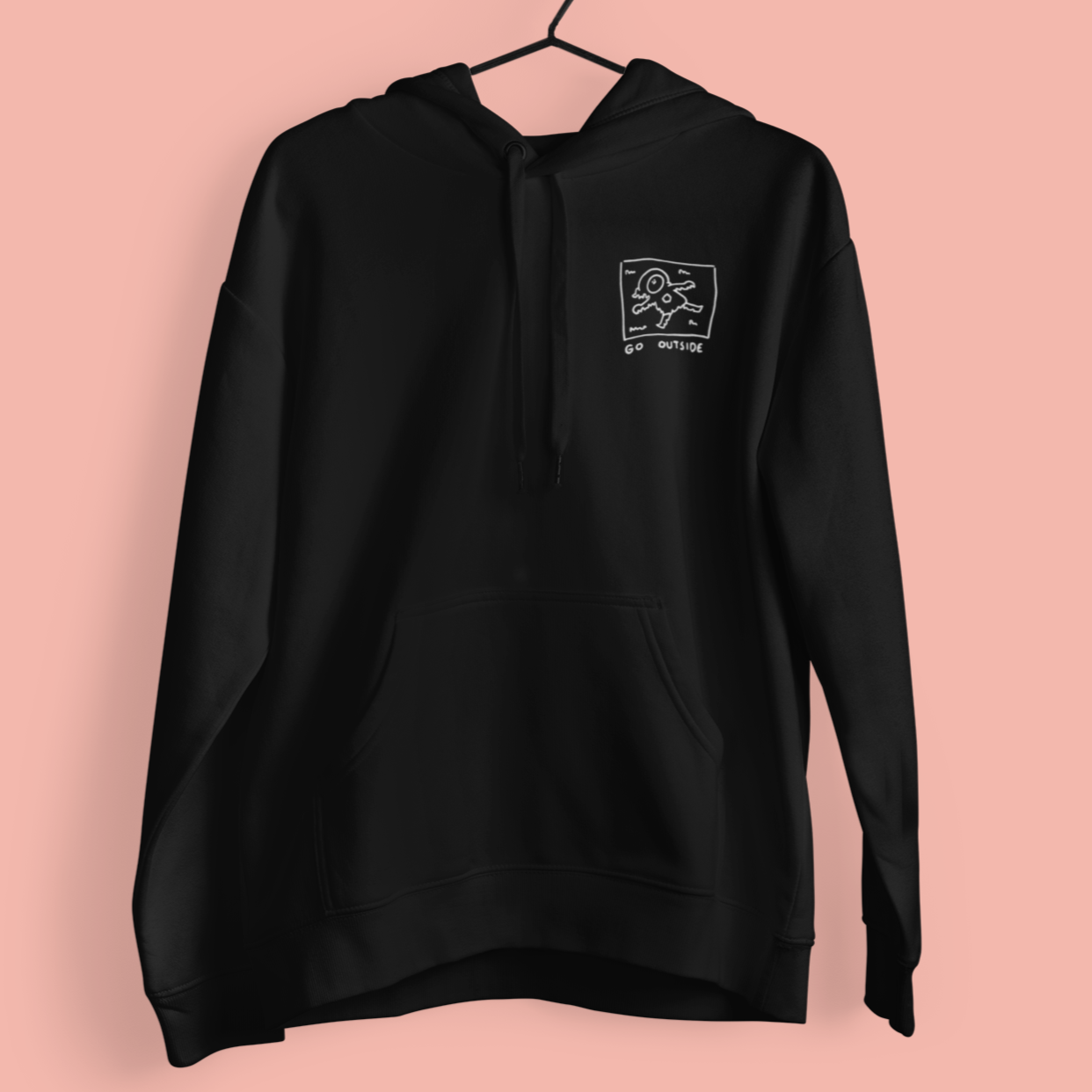 Go Outside Embroidered Black Hoodie